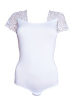 Floral Lace Short Sleeve Soft Leotard Bodysuit White